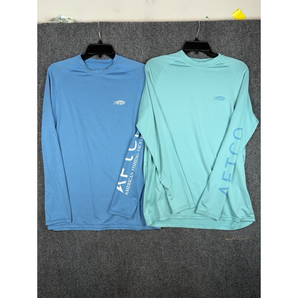 #2 AFTCO Shirts Mens Small Blue AFTECH Long Sleeve Performance Fishing Logo Tee